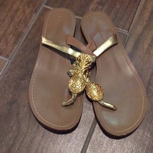 Lilly Pulitzer gold pineapple sandals